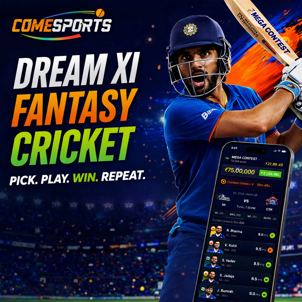 Come Cricket Zone Dream XI fantasy cricket ad visual