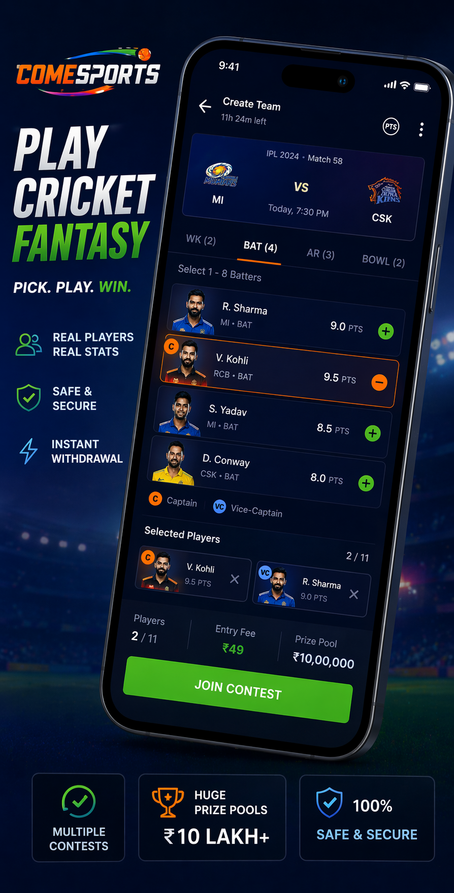 Come Cricket Zone cricket fantasy visual