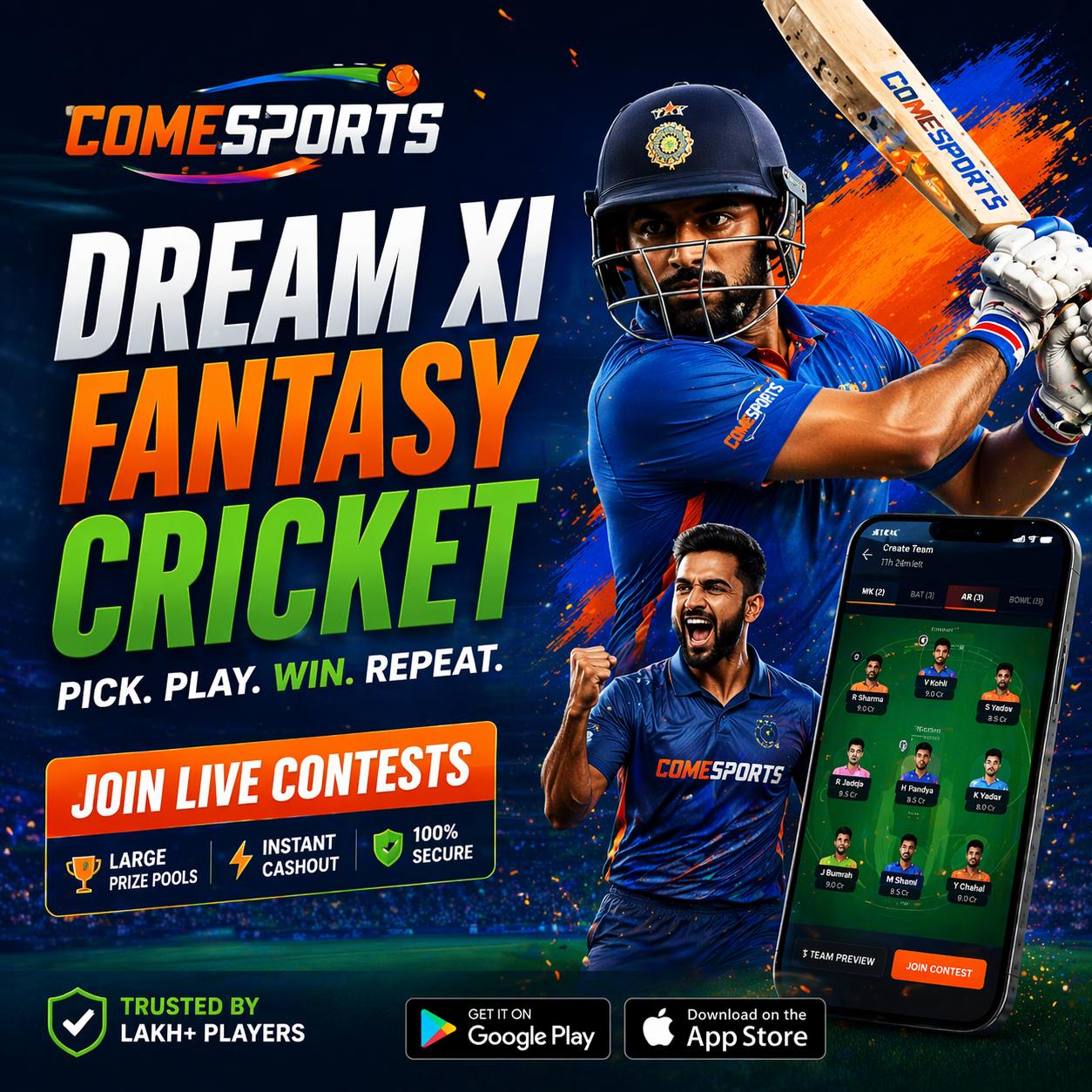 Come Cricket Zone fantasy sports main visual